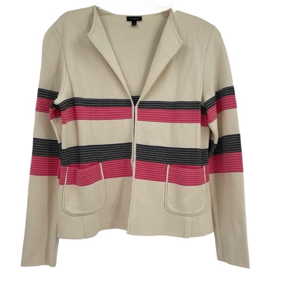 Talbots Size M Pink Cream Stripe Cardigan Sweater Jacket Pockets Women’s - Picture 1 of 10